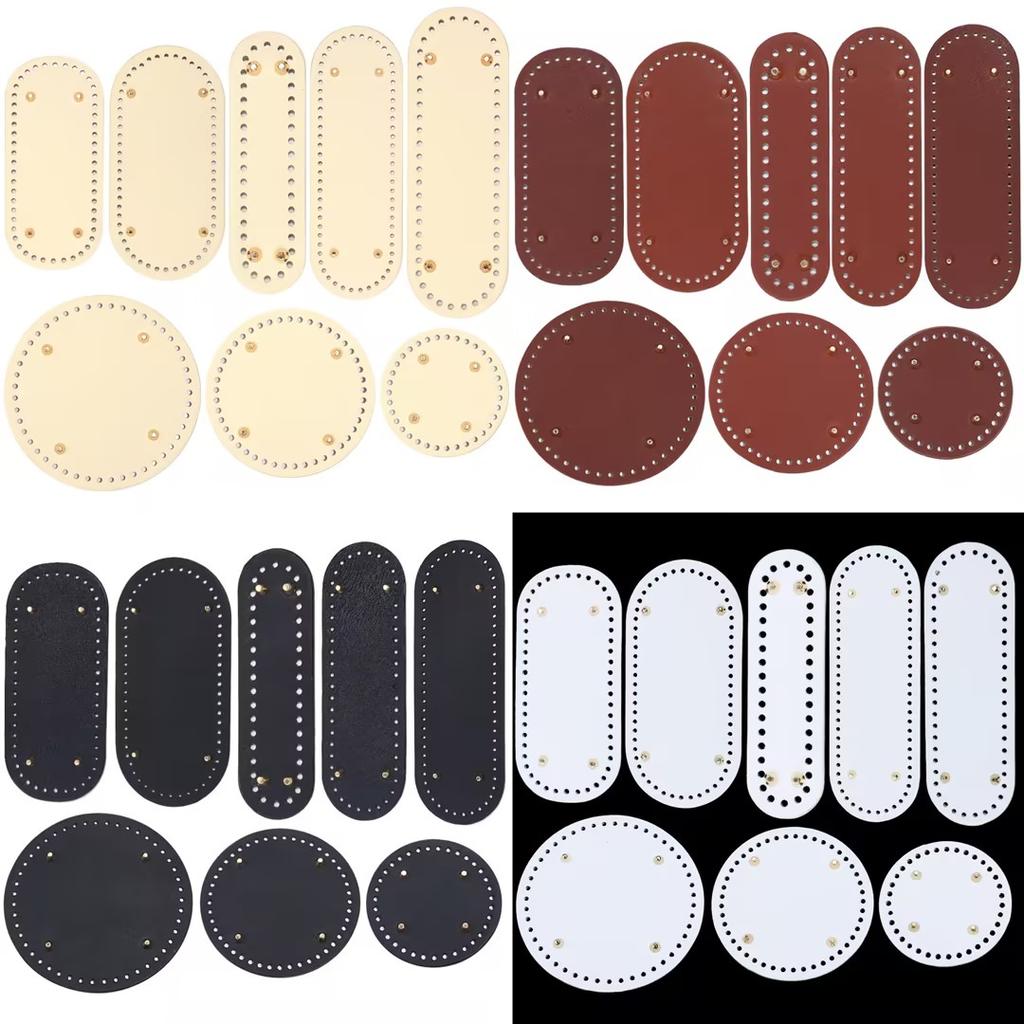 1pc Round Long Bottom For Knitted Bag PU Leather Bag Base Handmade Bottom With Holes Diy Crochet Bag Bottom Accessories