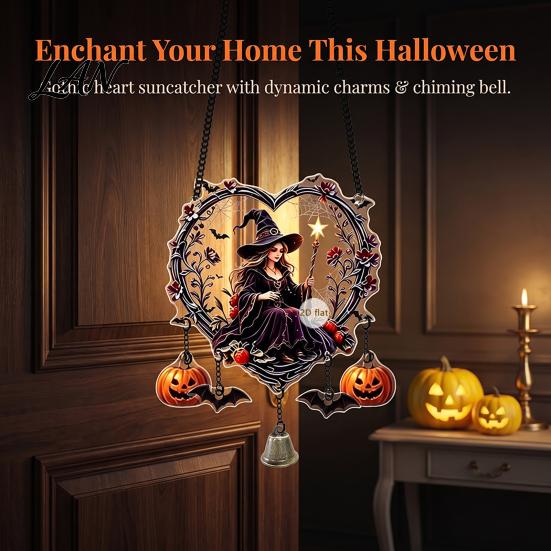 Festival Hanging Pieces Halloween Acrylic Love Heart Wreath Ornament, Cartoon Owl Ghost Witch Party Props Skeleton Decor, Festive Decoration