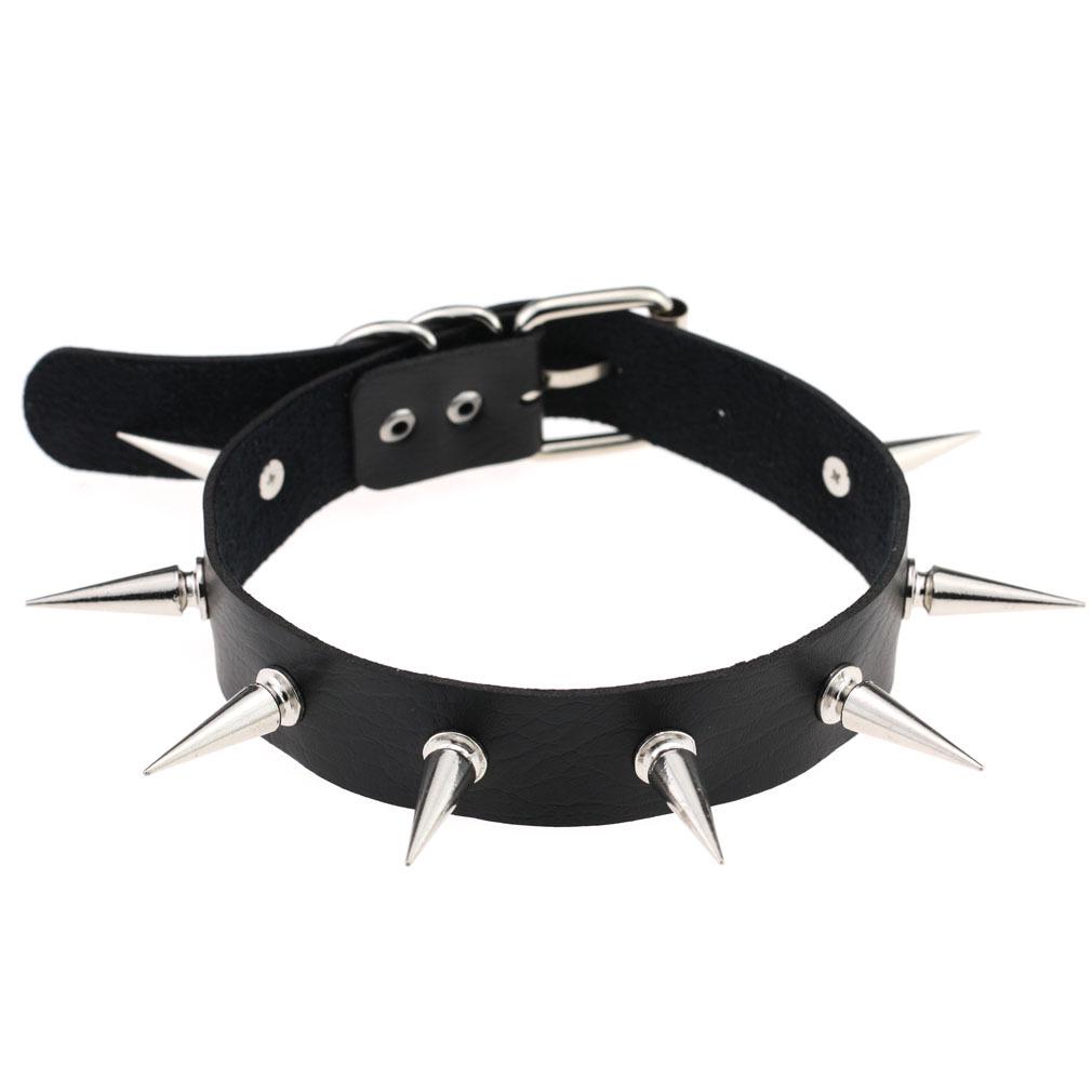 New O-Round Punk Rock Gothic Chokers Women Men PU Leather Silver Color Spike Rivet Stud Collar Necklace Statement Party Jewelry
