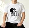 Mafalda Fan Geschenk T-Shirt Vintage Comic-Strip Hintergrund Grafik Unisex Weiche Baumwolle Rundhals Lässige Tägliche Oberteile