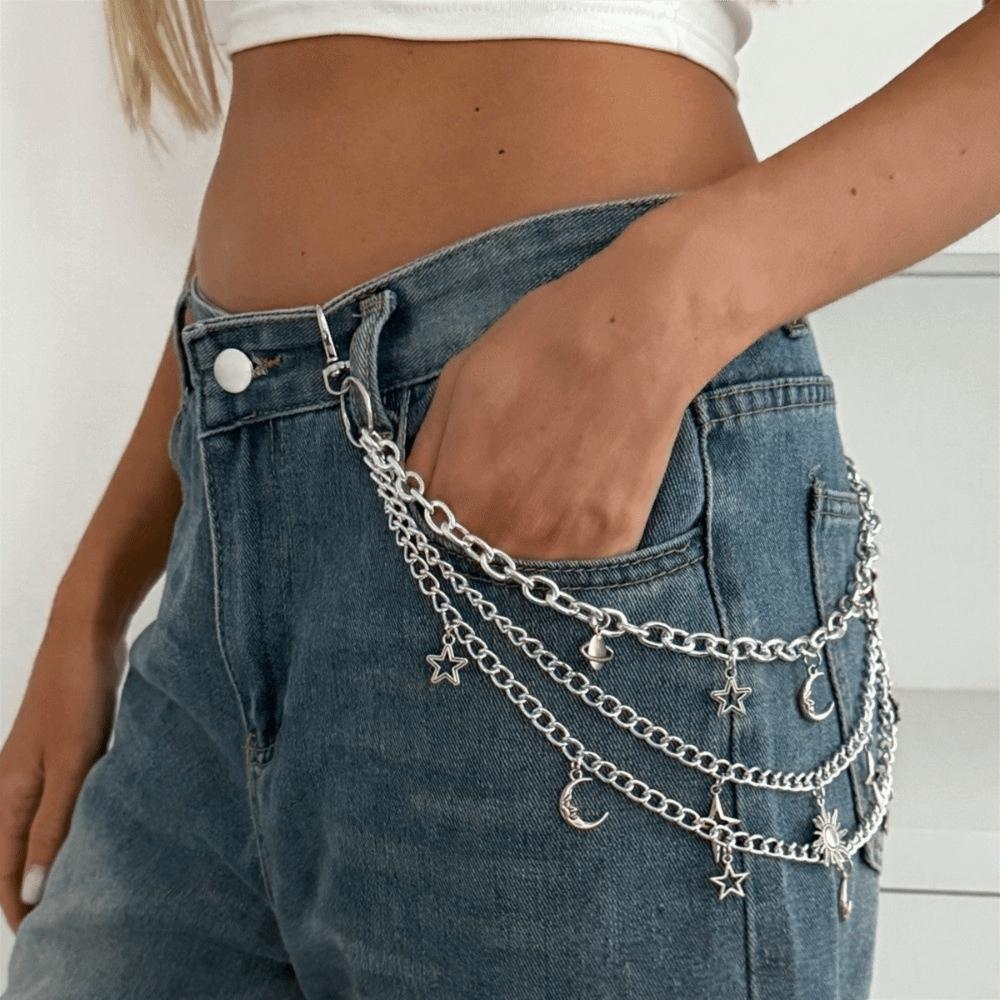 Moon Metal Pants Belt Chain Y2K Hip-hop Style Chain Unisex Multi Layer Waist Chain Music Festival