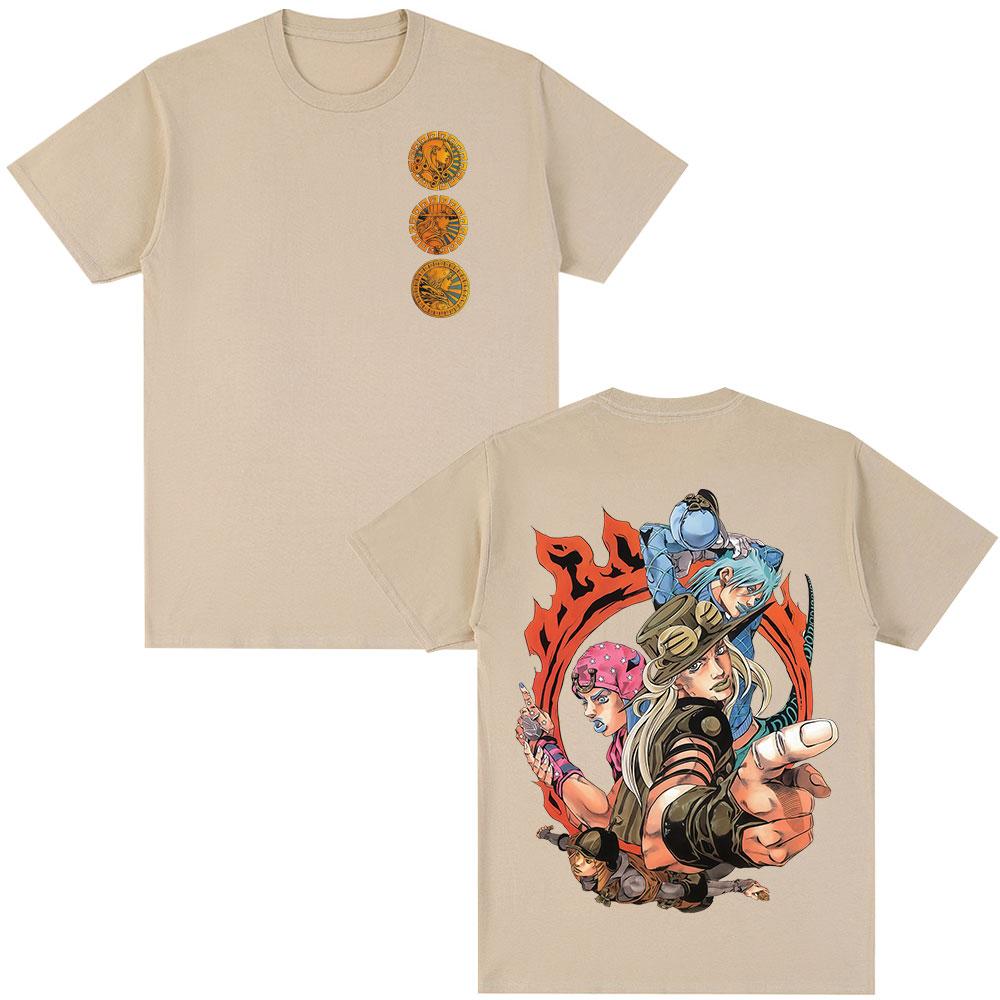 Anime JoJo Bizarre Adventure Diego Brando Johnny Joestar Camisetas Roupas Masculinas Y2K Manga Curta Top