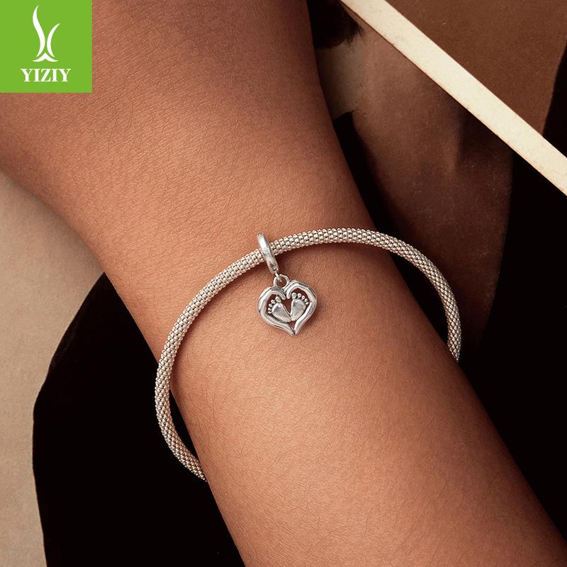 Guardian Pendant 925 Silver Creative Love Footprint Beaded Diy Bracelet Bead Accessories Mother'S Day Gift