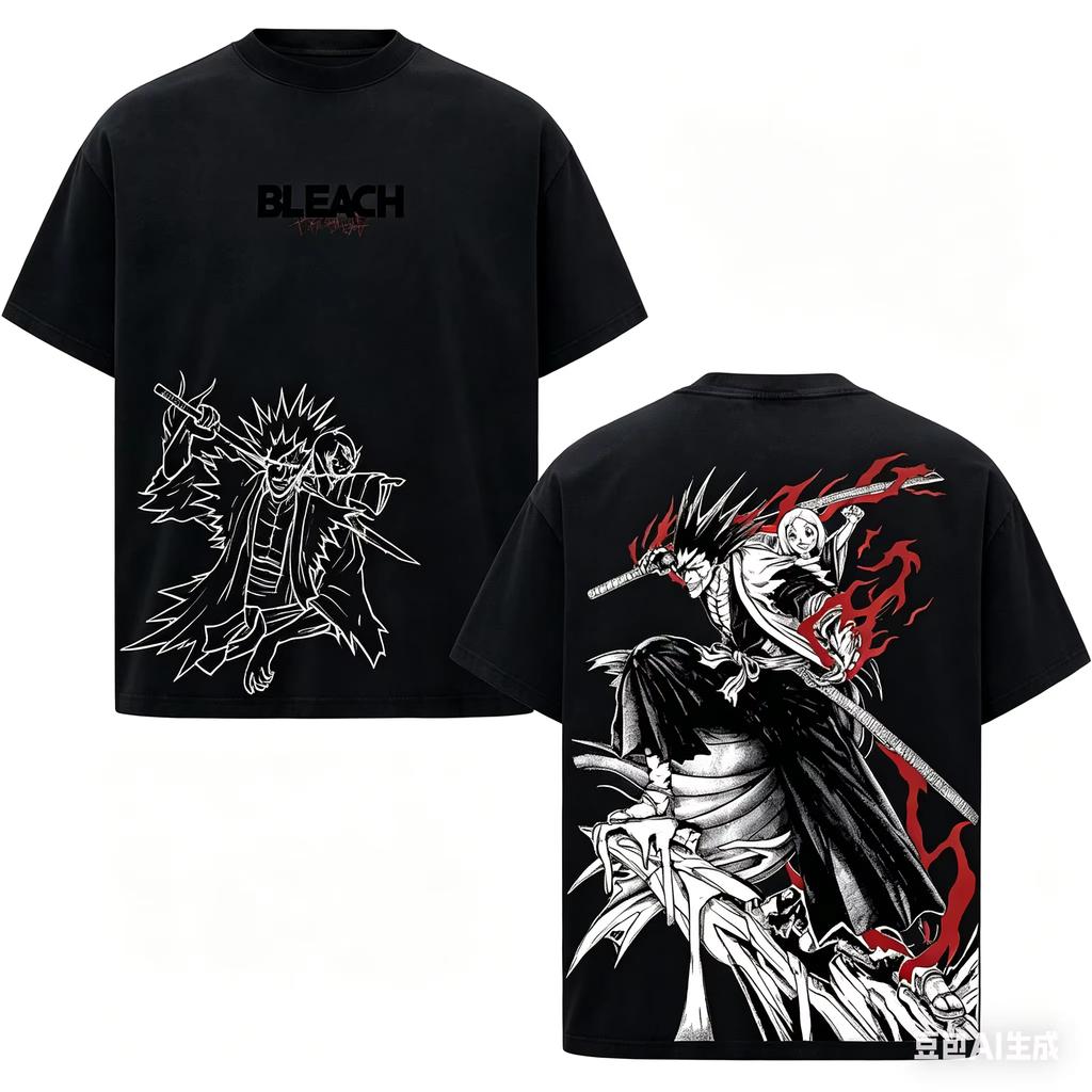 Bleach Thousand Year Blood War Ichigo Kurosaki Bold Letter Japanese Kanji Vintage Print Anime Oversized Y2K Style Women And Men T-Shirt