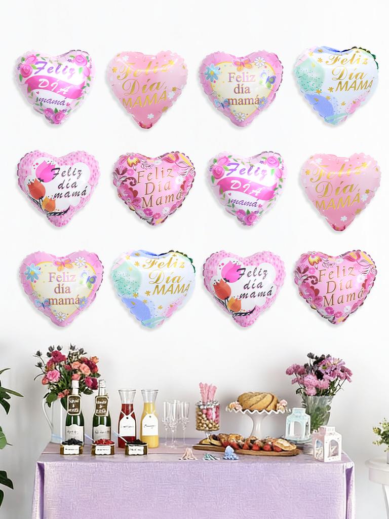 12Pcs/Set Mother's Day Happy Foil Balloons, Suitable for Mother's Day, Indoor and Outdoor Decorations, Gifts for Mom.