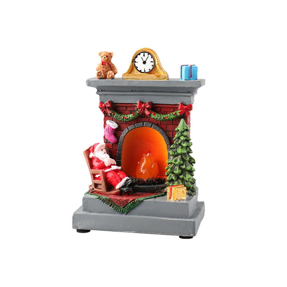 NEW Christmas LED House Pine Needles Snow Christmas Snowman Luminous Decoration Resin Santa Claus Shop Micro Landscape Ornaments