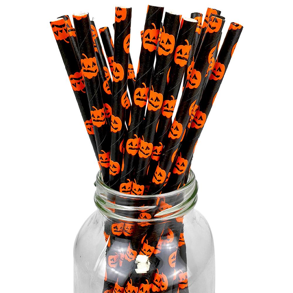 500pcs Halloween Party Favors Paper Straws Black and Orange Party Biodegradable Drinking Stripe Straws for Halloween