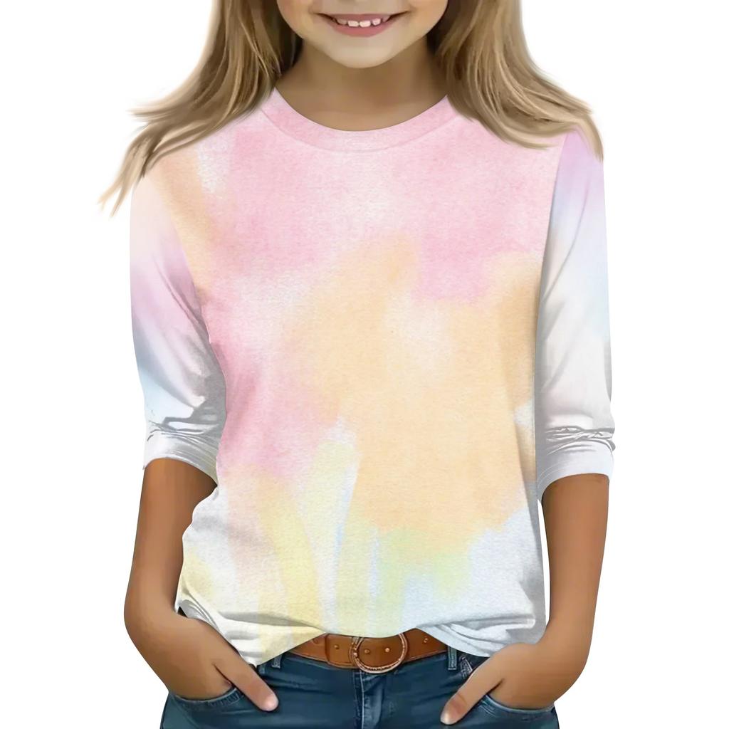 Kid's Round Neck Cute Flower Day Print Lightweight Spring/Summer Top