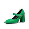 Silný podpatek Single Dámské Boty Jarní Square Head Plochý knoflík Měkká podrážka Mary Jane Dámské Boty Zapatos Para Mujeres