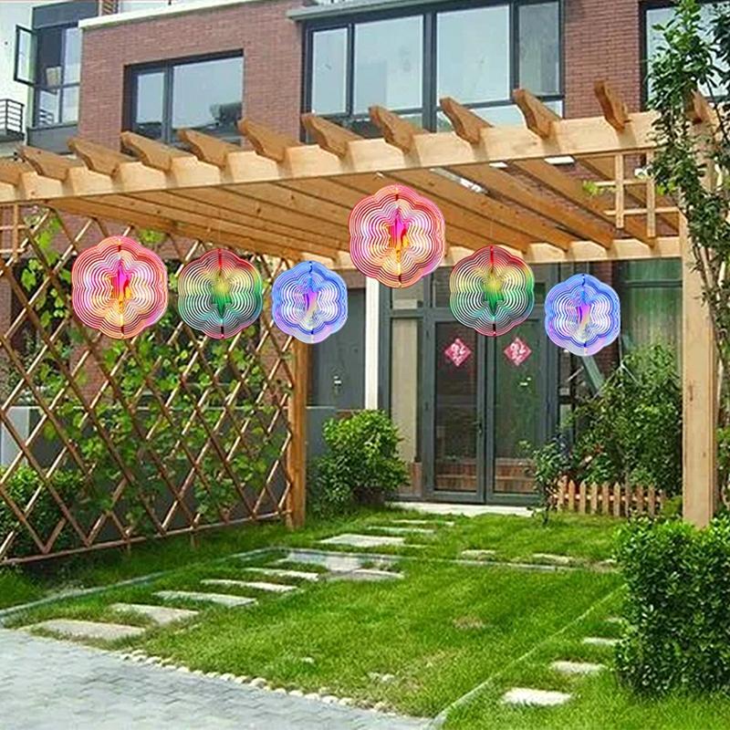 Hexagonal 3D Bird Repellent Wind Rotation Balcony Decorative Wind Chimes Garden Courtyard Hanging Wind Whirlwind Anti-bird