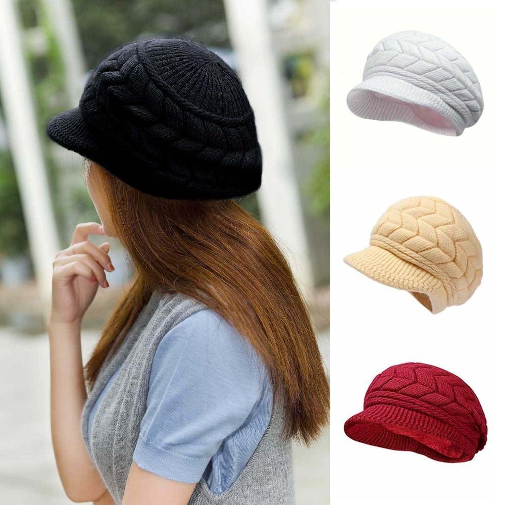 Ear Protection Women Beret Cap Winter Thicken Knit Hat Striper Knitted Cap Autumn Winter