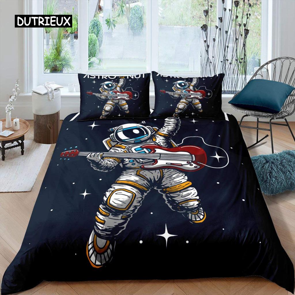 Sada povlečení na přikrývku Space Astronaut pro chlapce, dívky, děti, lůžkoviny se dvěma postelemi, s tématikou vesmíru Galaxy Dekor do ložnice, polyesterový povlak na přikrývku