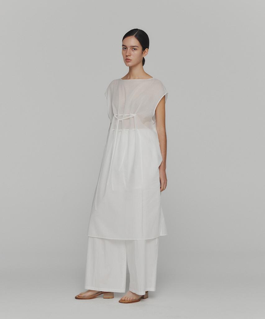 Amomento Sheer Drawstring Dress_White