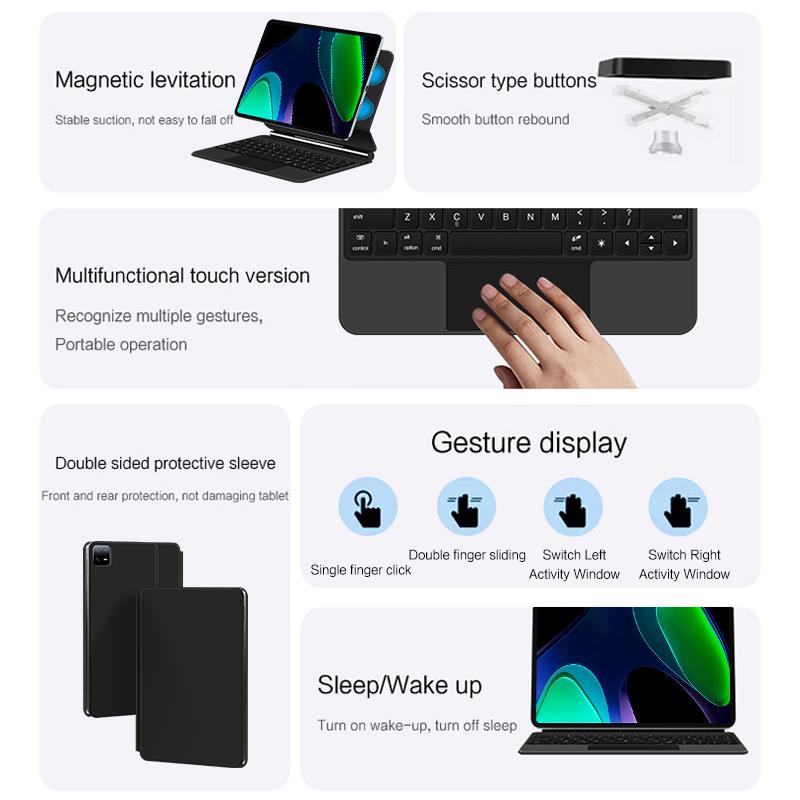 HUWEI Folio Magic Keyboard For Xiaomi Pad 5 6 Pro for Mi Pad 6 5 Pro 11" Smart Case Portuguese Spanish Arabic French keyboard