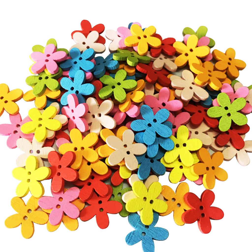 100 Pieces Multicolor 15x15mm 2 Holes Mixed Decorative Buttons Fit Sewing Crafts
