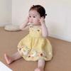 Summer Kids Sundress Toddler Pink Bunny Grid Sleeveless Dress Children Girls Yellow Clothes
