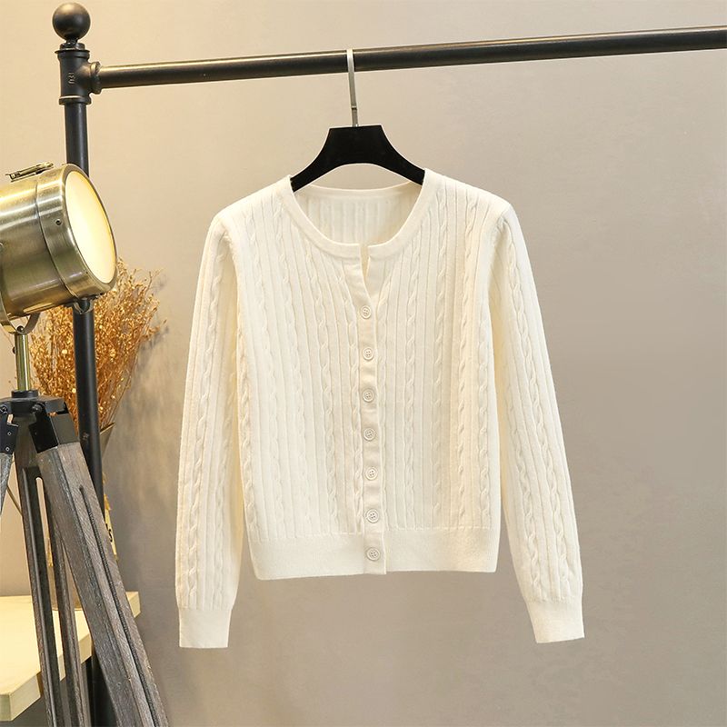 

Cable Stitch Coat Spring and Autumn round Neck All-Match Long-Sleeved Sweater Apricot(8701) 2XL