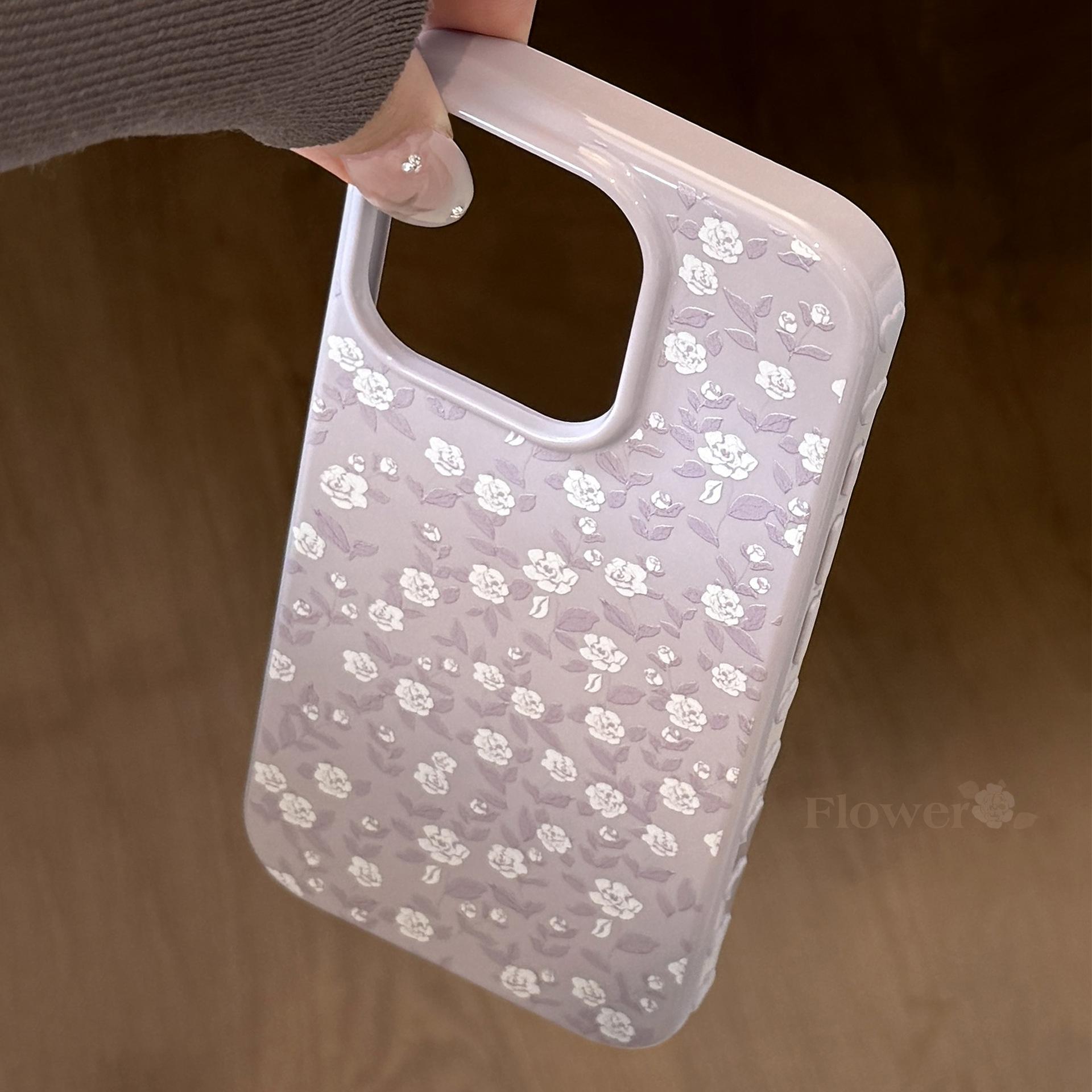 

Romantic Purple for Apple 17promax Phone Case for IPhone 16 White Rose 15 Retro 13 Soft Anti Drop 14 12/12pro