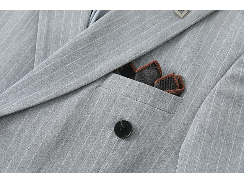 Herren Slim Fit Gestreifter Zweireiher Anzug - Lässig, Hochzeit, Geschäftlich, Übergröße, Koreanischer Stil