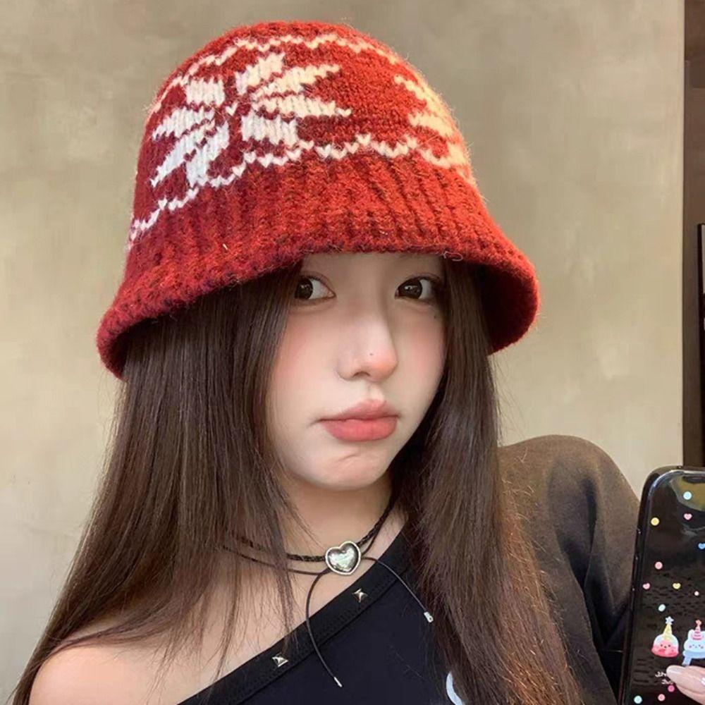 Printed Snowflake Jacquard Knitted Hat Warm Printing Knit Cap Jacquard Pattern Beanies  Autumn