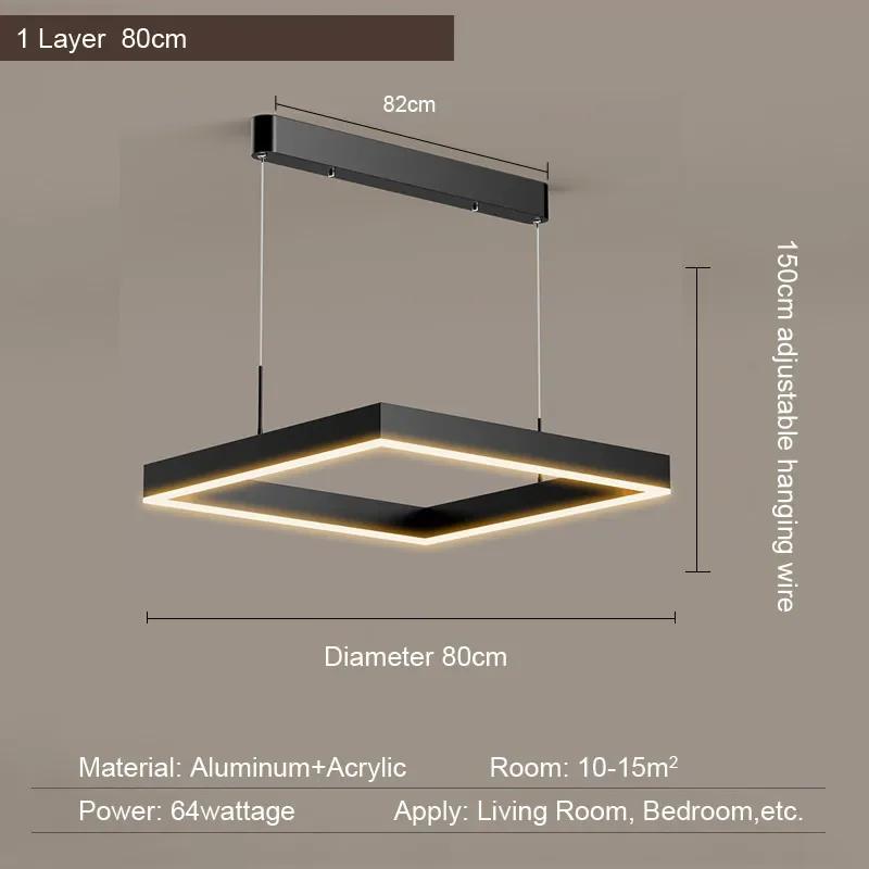 Simple LED square pendant light dining rooms bedrooms living rooms attic Nordic home decor black aluminum lighting fixtures