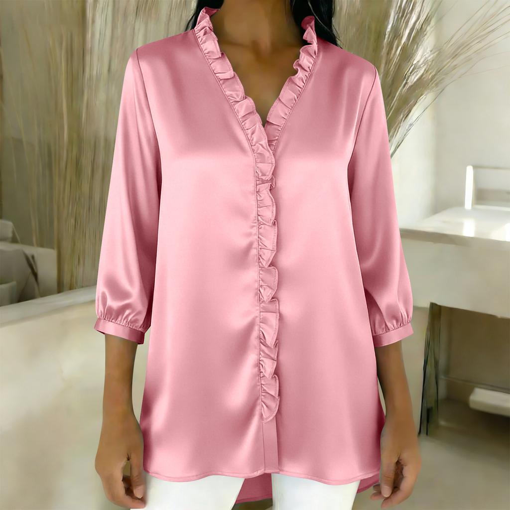 Ladies' Fashionable and Elegant Ruffled Collar Satin Blouse