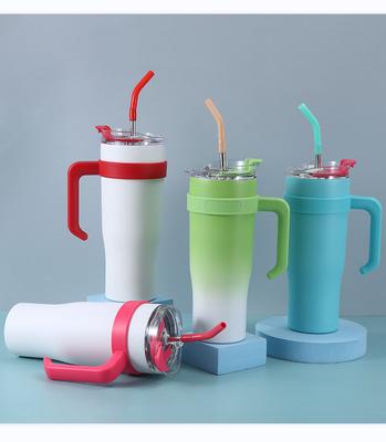 Taza vaso de 40oz con asa, botellas aisladas con tapas, vaso de café de acero inoxidable con pajita, taza térmica para viaje