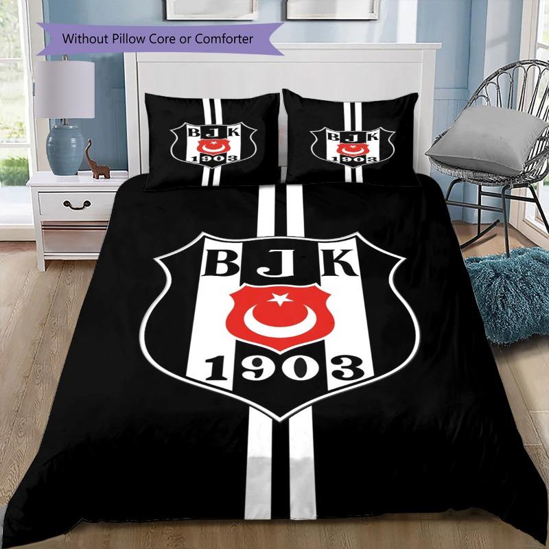 Besiktas BJK Gestreept Logo Print 3-delige Beddengoedset, Dekbedovertrek+2 Kussenslopen, Zonder Kussensloop of Dekbed, Fan Home Decor