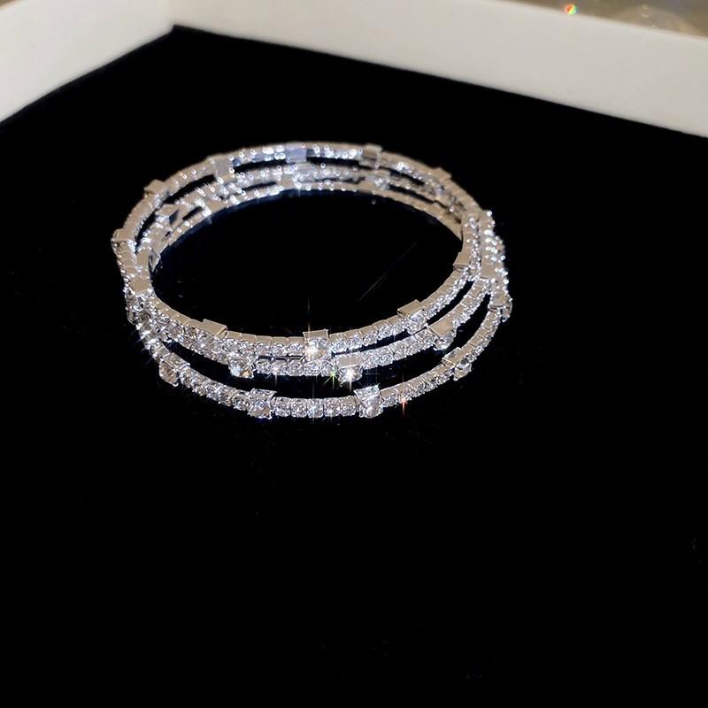 Super Flash Zircon Round Heart-shaped Flower Multi-layer Open Bracelet Exquisite and Beautiful Bracelet Light Luxury Jewelry Women