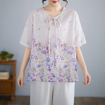 Kurzarm Oversized Baumwolle Vintage Floral Lässiges lockeres T-Shirt Tops Damen Sommer T-Shirt