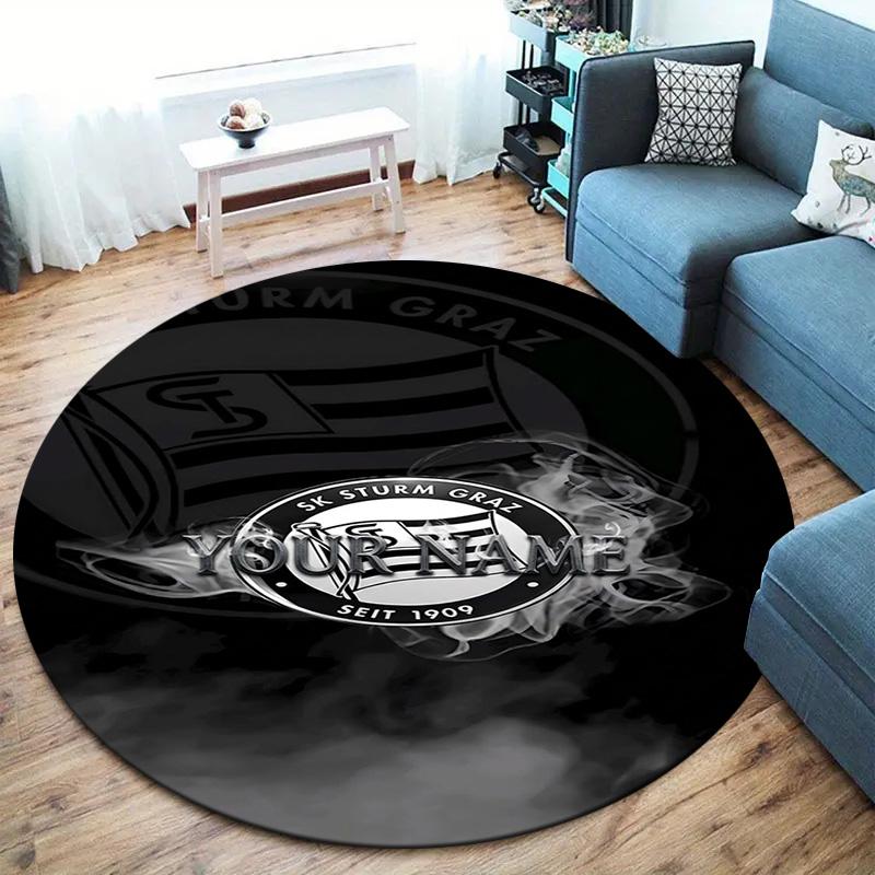 Sk Sturm Graz Crest Custom Name Round Area Rug Carpet Rug For Living Room Bedroom Sofa Playroom Decor Nonslip Floor Mat