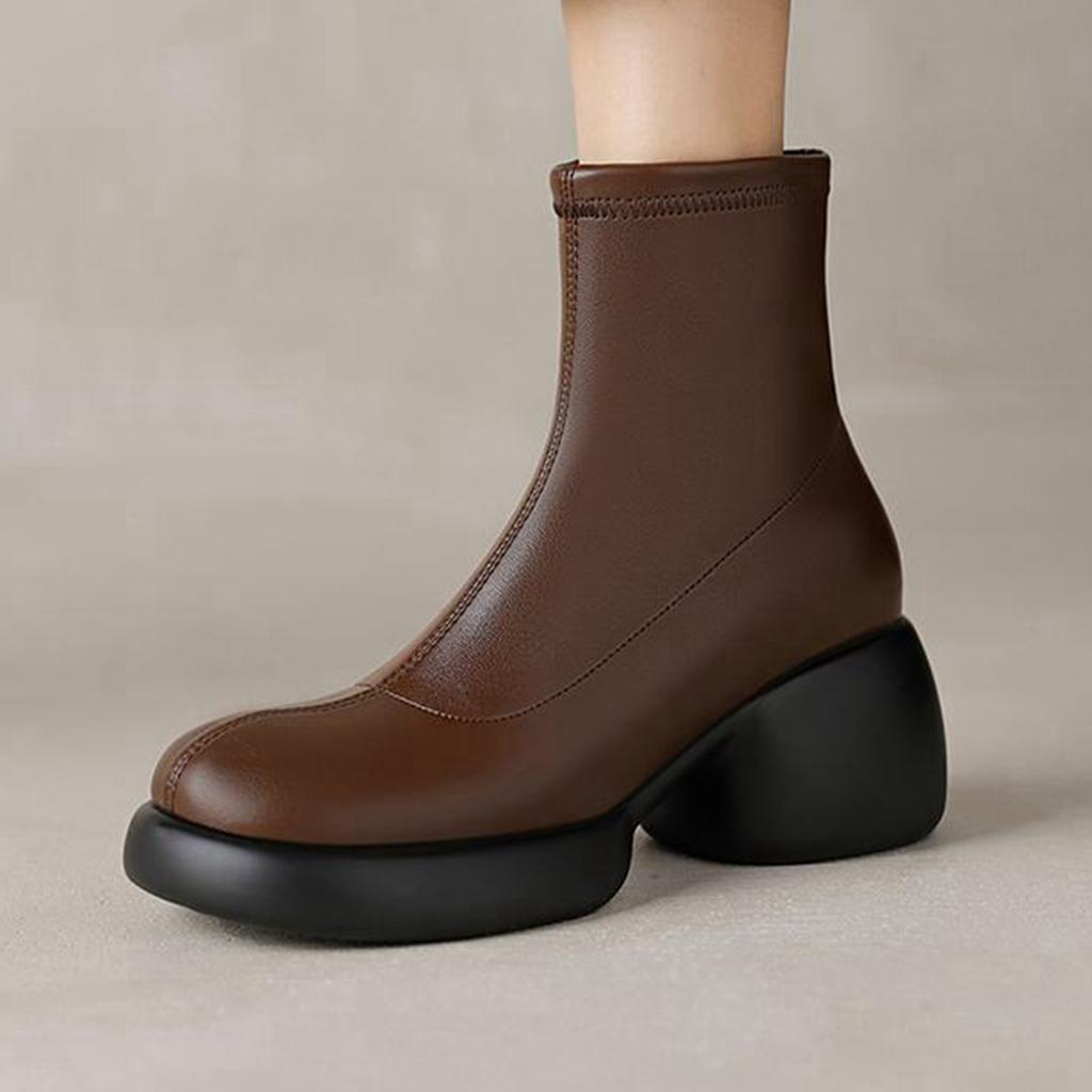 Krazing Pot Microfiber Winter Round High Heels Western Boots Women Zipper Size 43 Street Wear Platform Ankle Boots