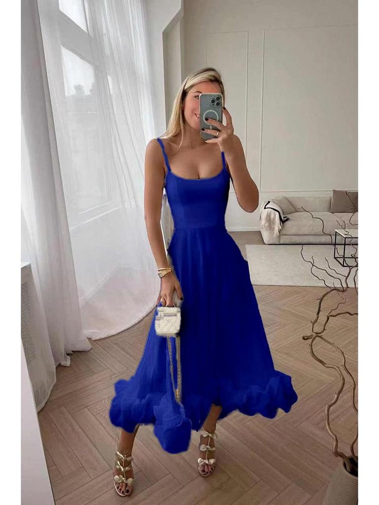 Women's Summer Pleated Suspender Dress - European & American Style Long Skirt