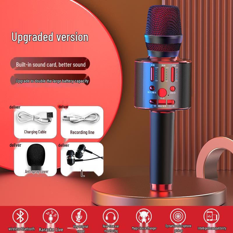 Wireless Bluetooth K-Song Microphone & Speaker with Built-in Sound Card for TV and Mobile