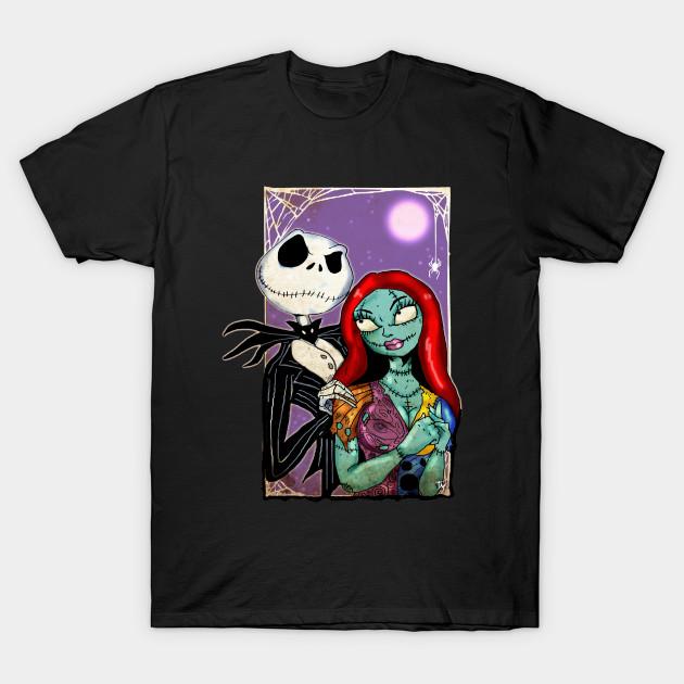 

Men Black Print T-shirt Jack And Sally No-Cut Transfer Paper Print Cotton Tshirt M