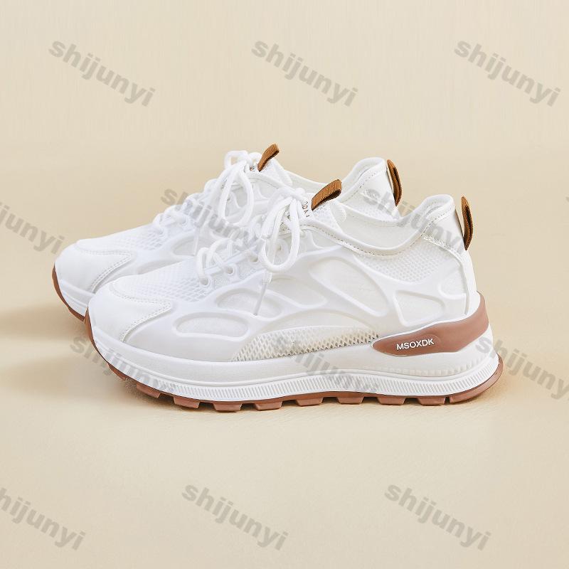 Women's White Sneakers Summer Height Increase Non Slip Breathable Sports Running Shoes Comfortable Fashion Lace Up Casual Shoes