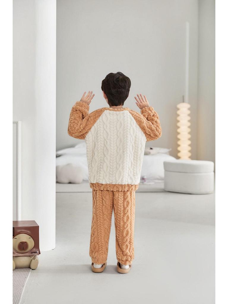 New Boys' Flannel Pajama Set - Warm Autumn/Winter Coral Fleece