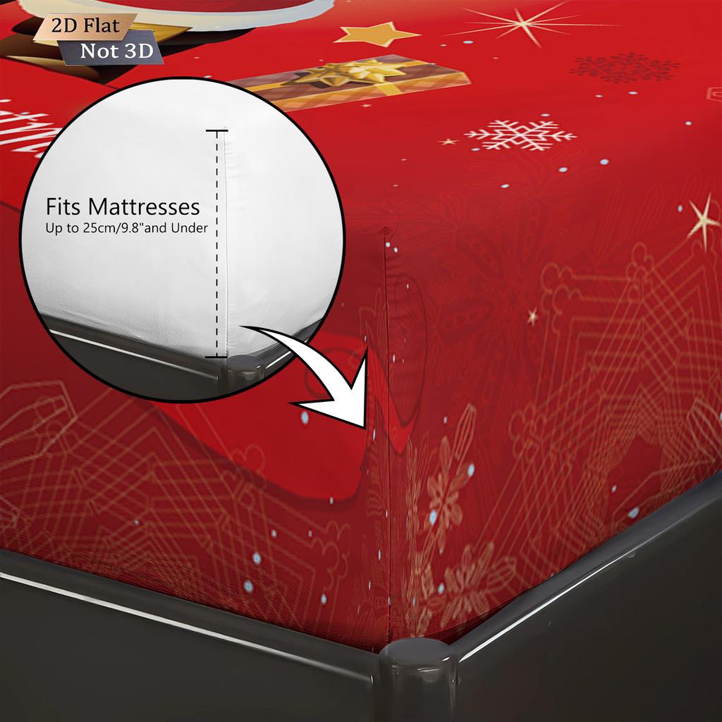 3Pcs Santa Claus Red Printed Coreless Bed Sheet Set, Multi Size Soft Bed Cover, Bedroom Bedding Decoration, Machine Washable