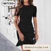 Women's Fashion Summer Spring Solid Color Print O-Neck Short Sleeve Casual Dresses