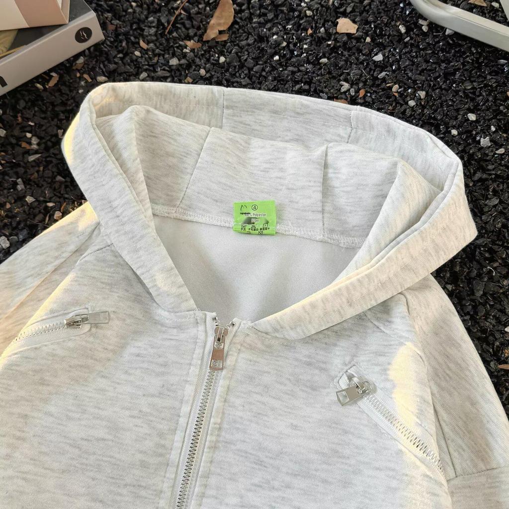 Unisex Spring Shoulder Padded Jacket: High Street Cool, Zipper Accents, Fashion Hoodie Cardigan