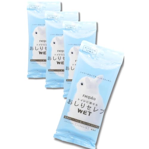 

Nepia Oshiri Celeb Wet Baby Wipes, Portable, Unscented, 12 Wipes, Flushable (Set of 4)