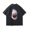 Spersonalizowany nadruk z rekinem białym Kreatywny T-shirt z krótkim rękawem 230G Prany Wodą Styl潮 Vintage