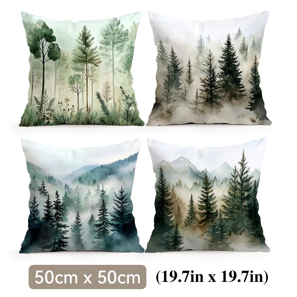 4 Pezzi Federa per Cuscino con Stampa Monofacciale Pittura ad Acquerello Forestale, Adatta per Soggiorno, Camera da Letto, Decorazione Auto