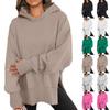 Women's Solid Color Slit Round Neck Sweatshirt Casual Top Loose Long Sleeved Top