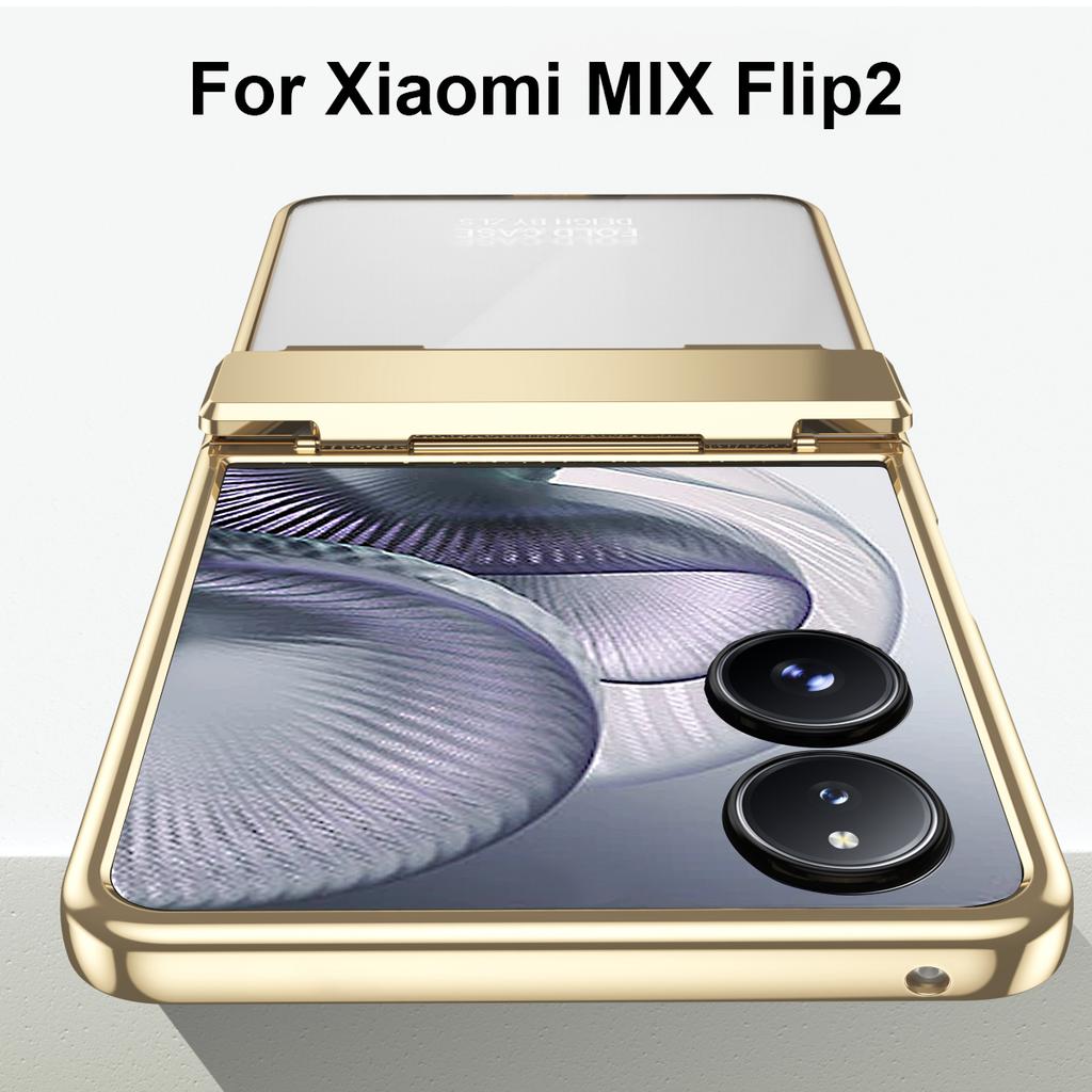 For Xiaomi Mix Flip 2 Case Electroplating PC Folding Phone Cover with Screen Protector