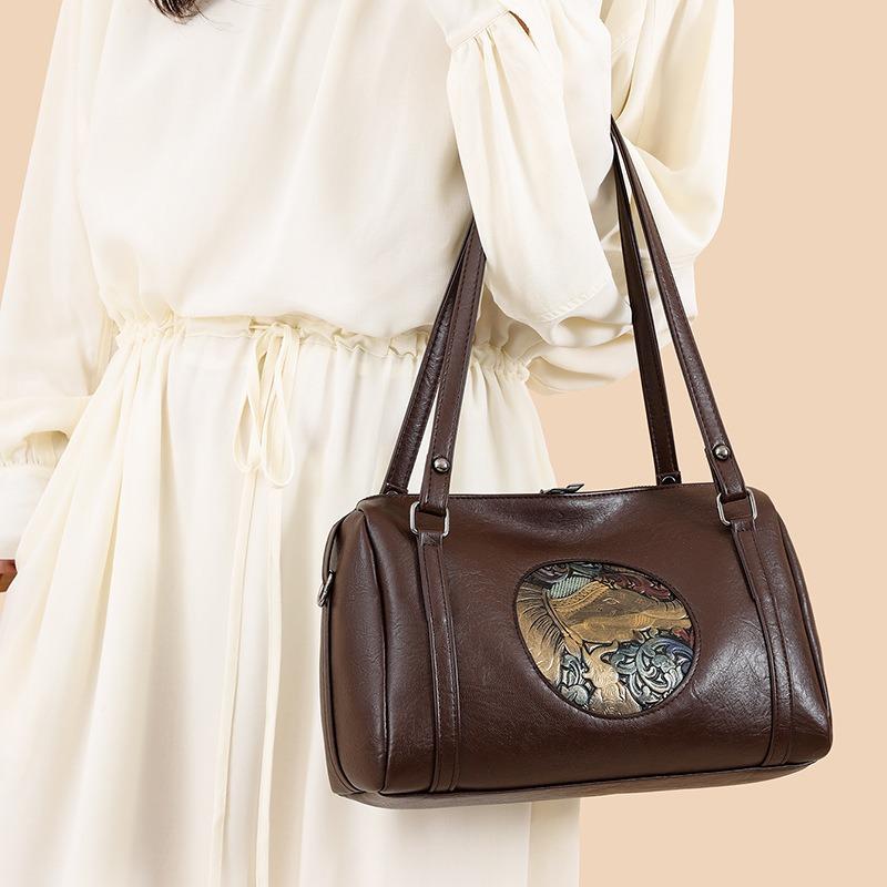 New Retro National Style Auspicious Embossed PU Women's Bag Shoulder Messenger Bag Fashionable Versatile Bucket Bag