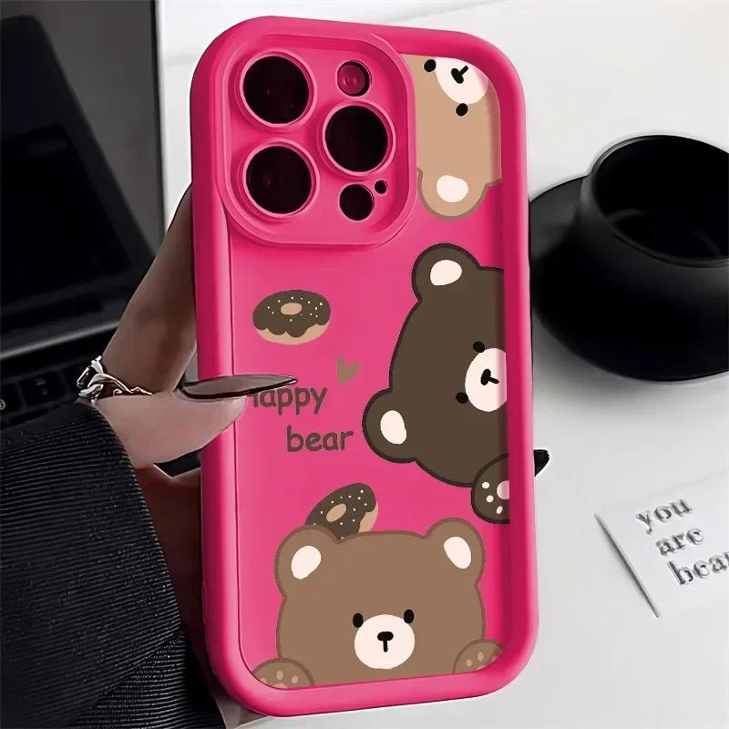 Cartoon Cute Bear Phone Case For iPhone 16 Case iPhone 11 12 13 14 15 Pro Max XR XS X 7 8 15 16 Plus Candy Silicone Soft Cover