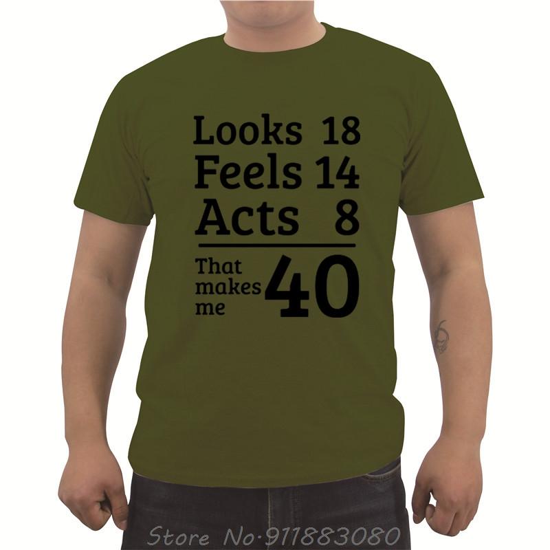 Unisexs Oneck Short Sleeve Tshirt Funny Looks 18 Feels 14 Acts 8 Really 40 40th Birthday Gift Unisexs T Shirts Casual Tees Tops