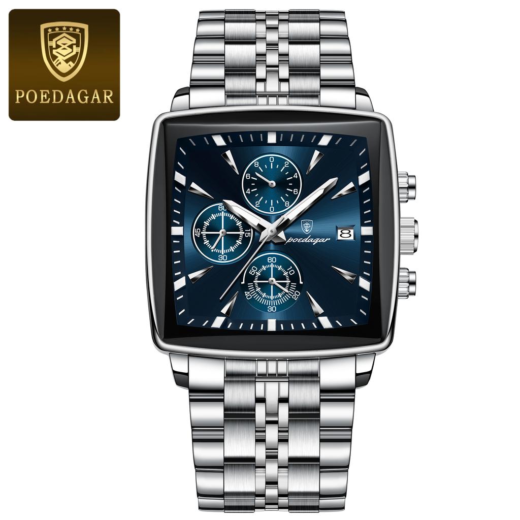 POEDAGAR Top Luxury Male Wristwatch Waterproof Luminous Stainless Steel Men Watch Chronograph Date Business Quartz Men's Watches