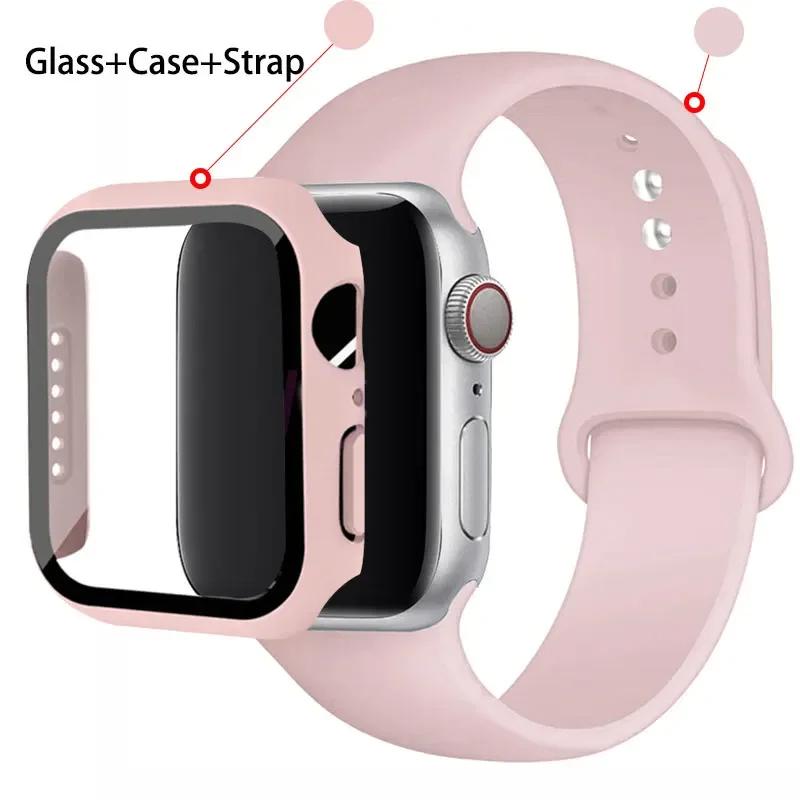 Szkło + etui + pasek do zegarka Apple Watch 44 mm 45 mm 42 mm 41 mm 40 mm 38 mm Silikonowy pasek do zegarka Bransoleta iWatch seria 8 9 7 6 5 4 3 SE